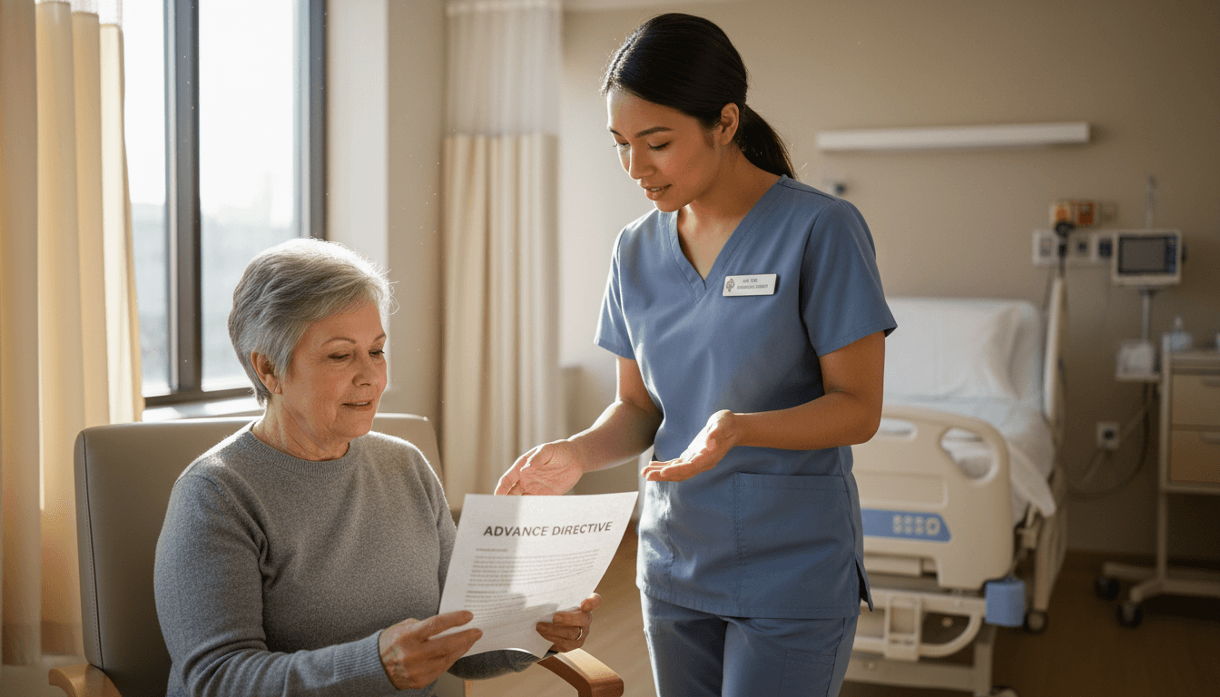 Notary professional assisting patient in hospital room