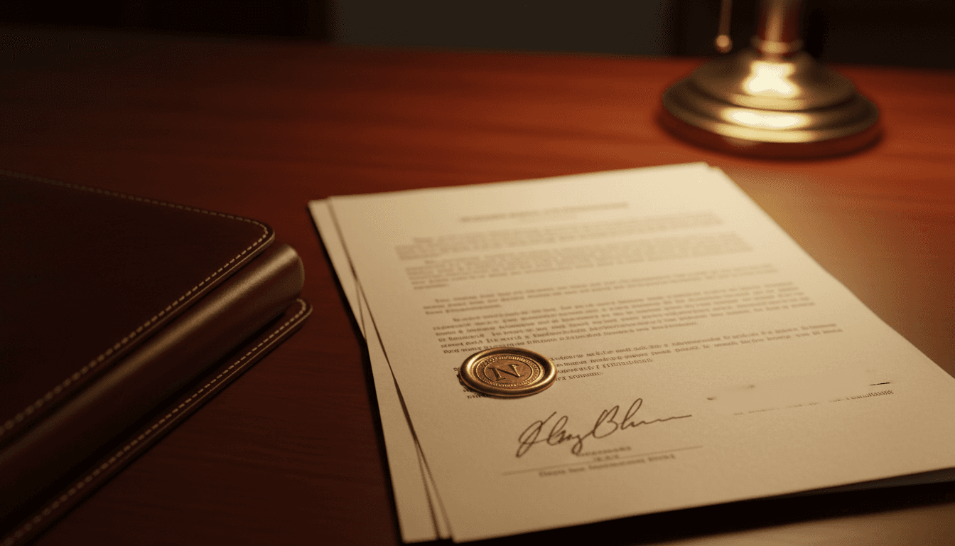 Notarized legal documents arranged on professional desk