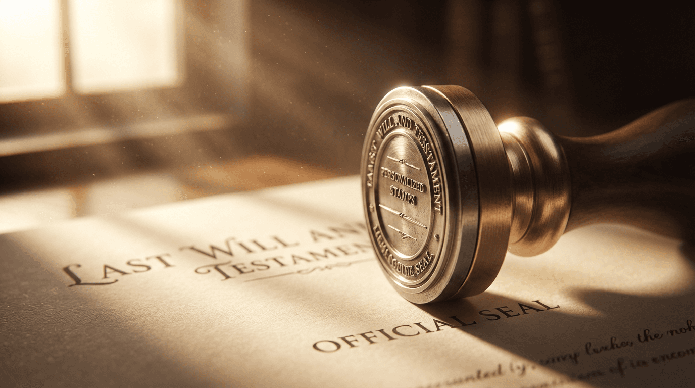 Notary stamp creating an official impression on document